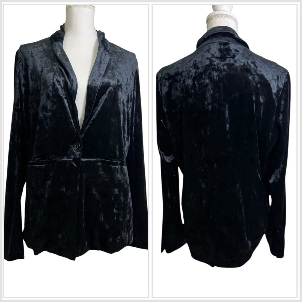 Sanctuary Black Crushed Velvet Blazer Jacket Medium Floral Lined Goth